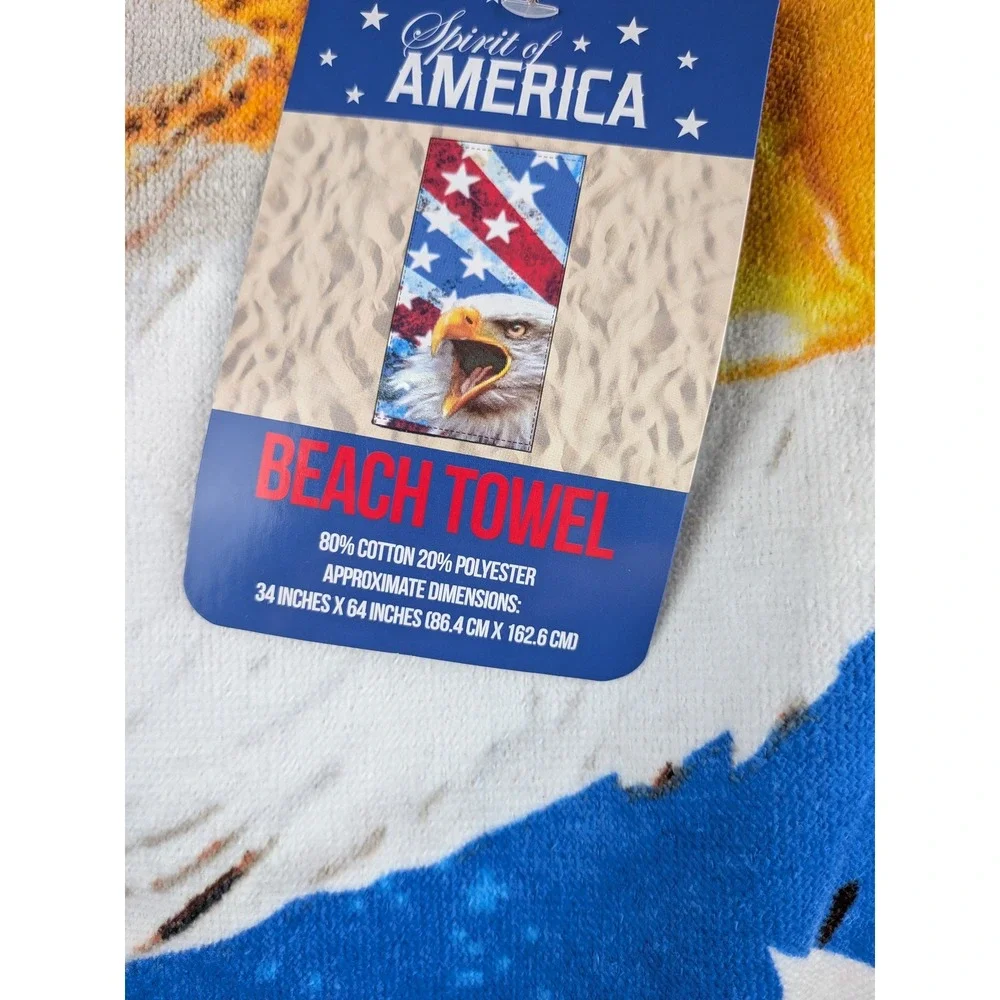 Spirit of America Patriotic Bald Eagle American Flag Beach Towel 34x64 NEW